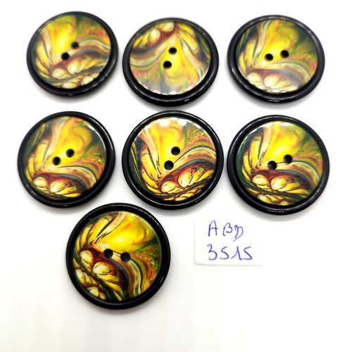 7 boutons en résine jaune - 28mm - abd3515