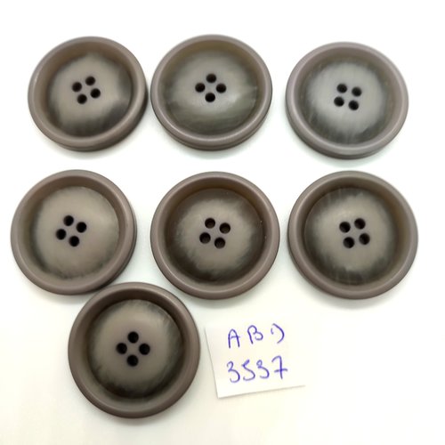 7 boutons en résine gris / taupe - 28mm - abd3537