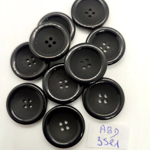 10 boutons en résine noir - 23mm - abd3521