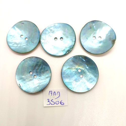 5 boutons en nacre bleu - 28mm - abd3506