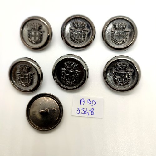 7 boutons en métal argenté - 23mm - abd3548
