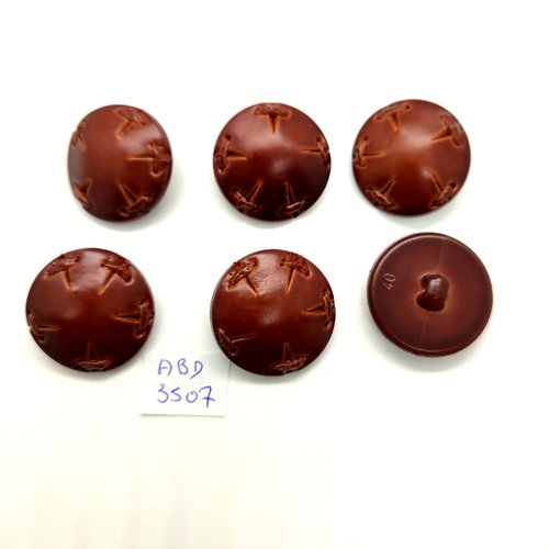 6 boutons en résine marron - 34mm - abd3508