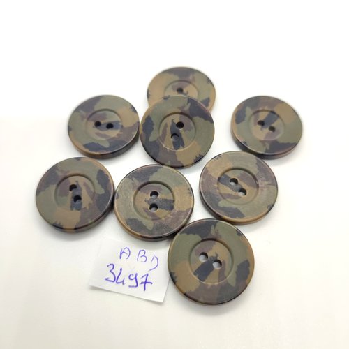 8 boutons en résine kaki et noir - 23mm - abd3497