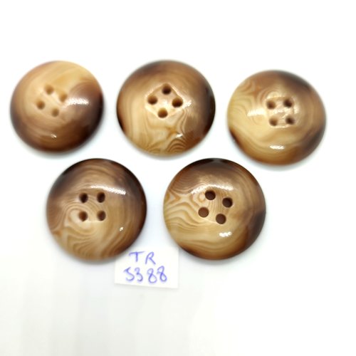 5 boutons en résine marron et beige - 28mm - tr5388
