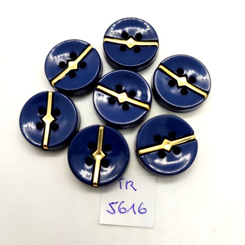 7 boutons en résine bleu foncé et doré - 18mm - tr5616