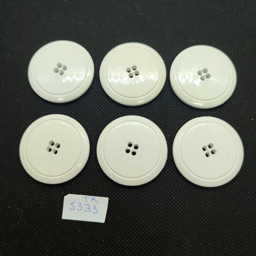 6 boutons en résine blanc - 38mm - tr5333
