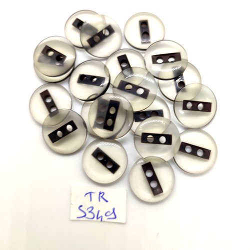 20 boutons en résine transparent et noir - 14mm - tr5349