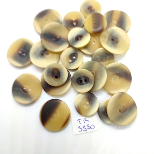 23 boutons en résine beige et marron - 21mm et 15mm - tr5350