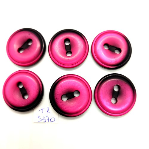 6 boutons en résine fuchsia foncé et noir - 28mm - tr5370