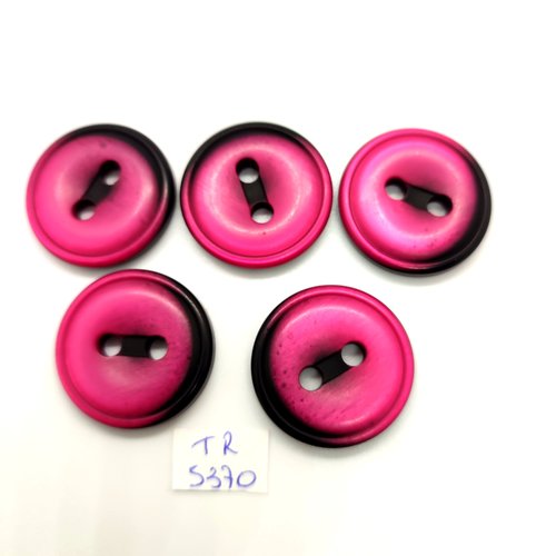 5 boutons en résine fuchsia foncé et noir - 28mm - tr5370