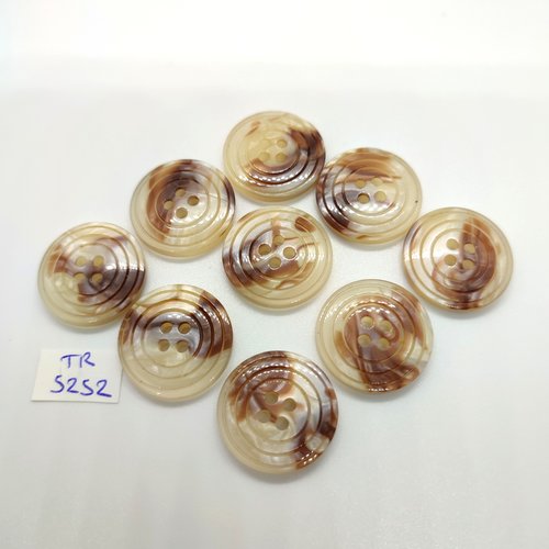 9 boutons en résine marron et beige - 23mm - tr5352