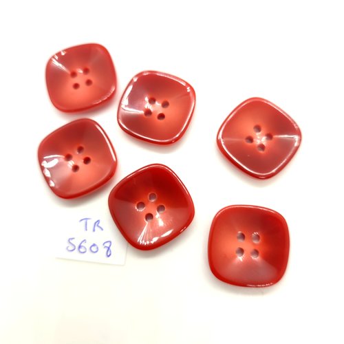 6 boutons en résine rouge foncé - 20x20mm - tr5608
