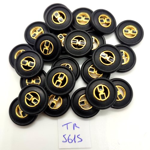 24 boutons en résine bleu foncé et doré - 15mm - tr5615