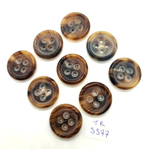 9 boutons en résine marron- 23mm - tr5377