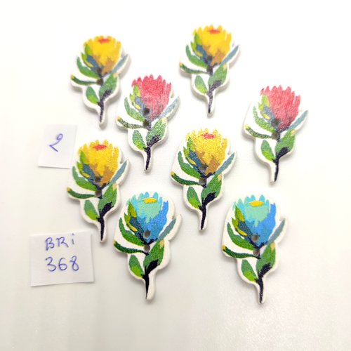 8 boutons fantaisie en bois des fleurs multicolore - 17x30mm - bri368
