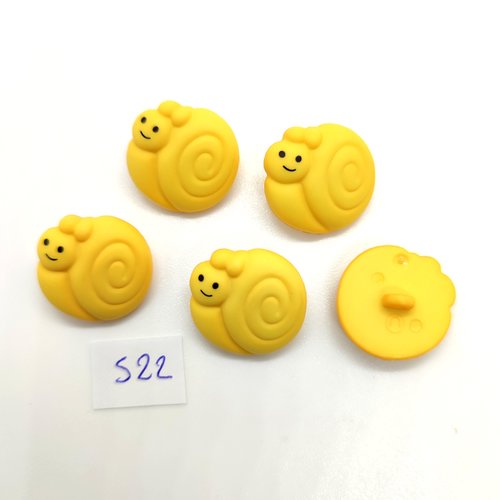 5 boutons fantaisie en résine jaune un escargot - 19x20mm - 522