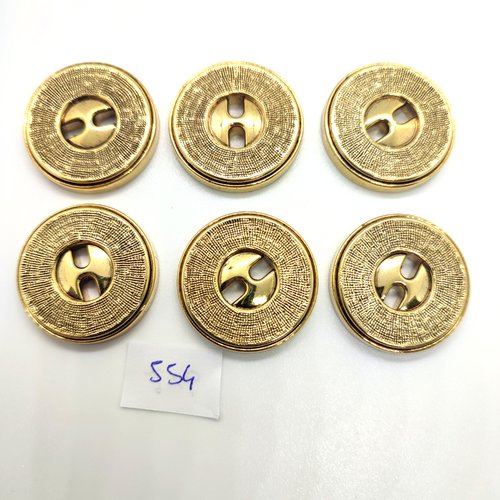 6 boutons en résine doré -  28mm - 554