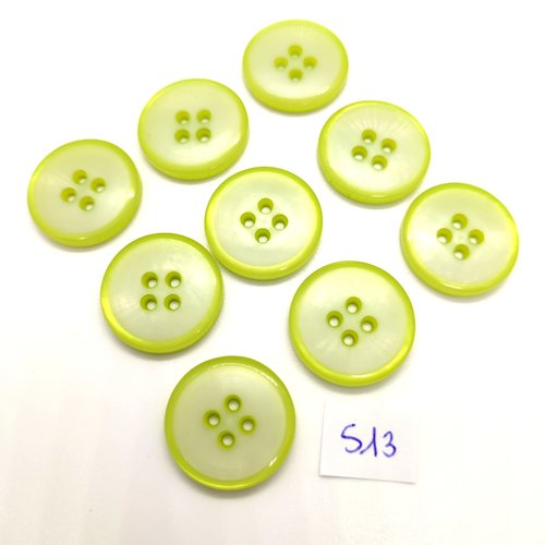 9 boutons en résine vert clair -  22mm - 513