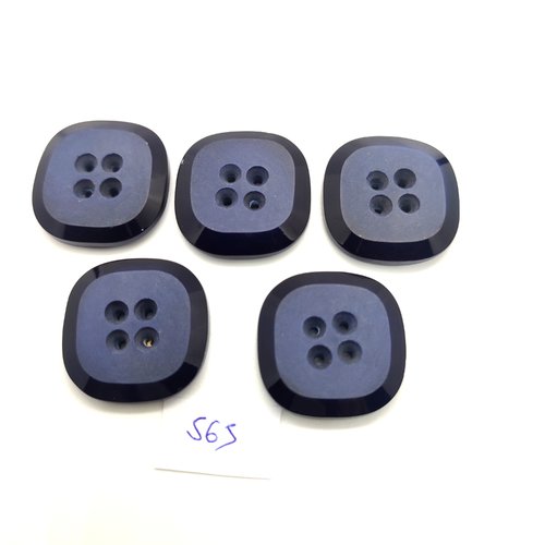 5 boutons en résine bleu foncé -  27x27mm - 565