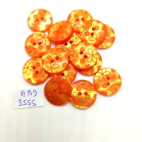 15 boutons en résine orange - 18mm - abd3555