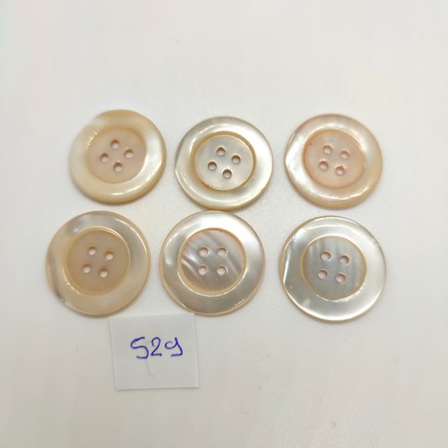 6 boutons en nacre ivoire - 22mm - 529