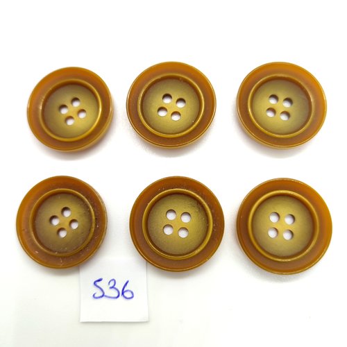6 boutons en résine beige et kaki - 21mm - 536