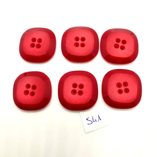 6 boutons en résine rouge - 28x28mm - 541