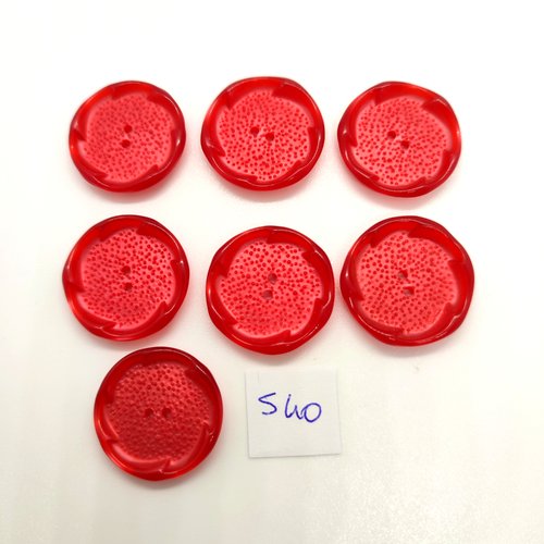 7 boutons en résine rouge - 22mm - 540