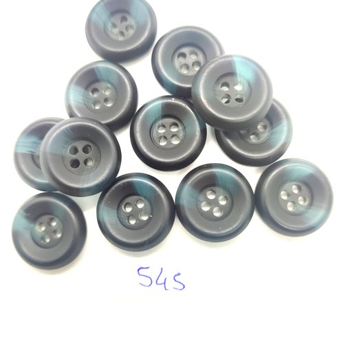 12 boutons en résine gris / bleu - 17mm - 545