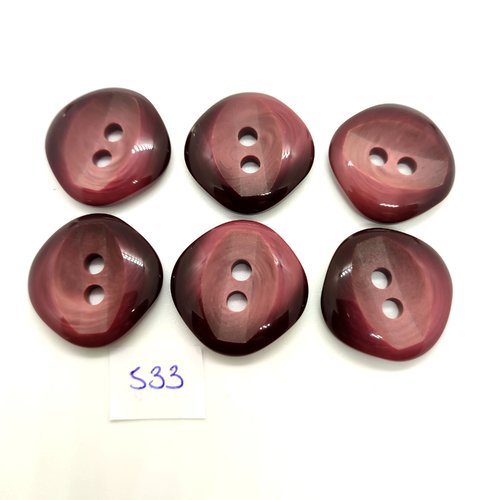 6 boutons en résine bordeaux - 25x25mm - 533