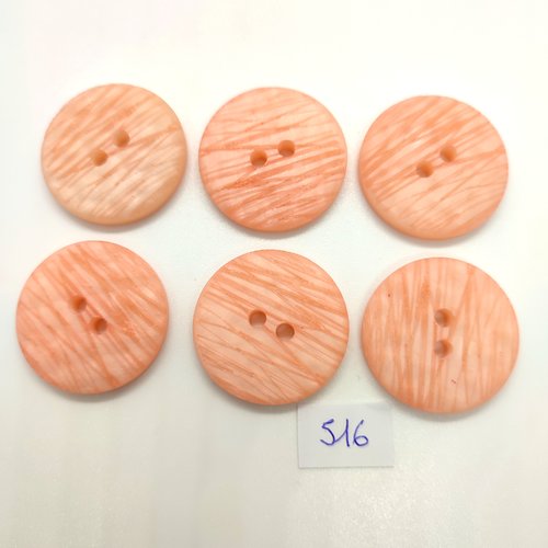 6 boutons en résine rose / orangé - 30mm - 516