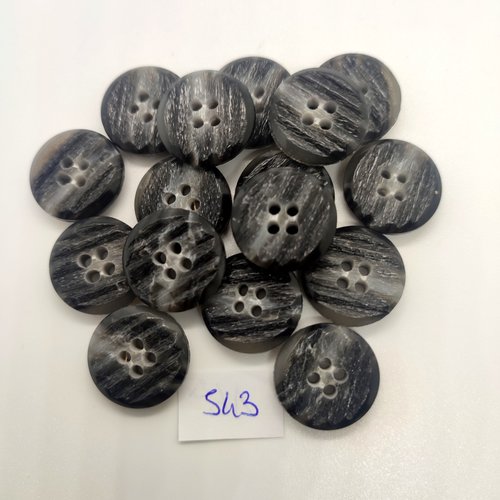 16 boutons en résine gris / noir - 20mm - 543