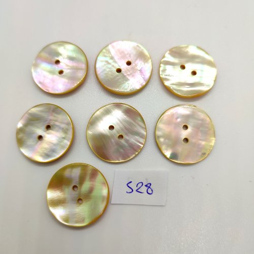 7 boutons en nacre jaune - 22mm - 528