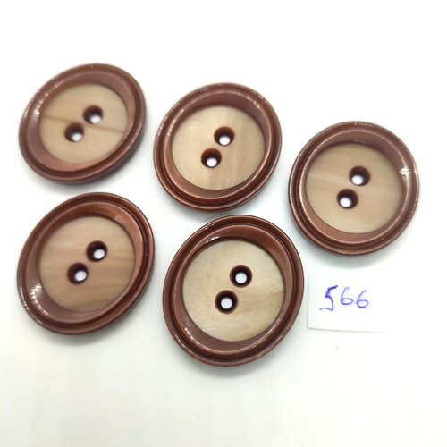 5 boutons en résine marron et beige - 29x33mm - 566