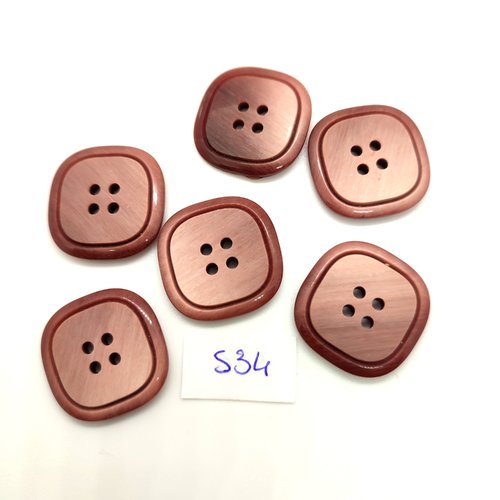 6 boutons en résine marron - 25x25mm - 534
