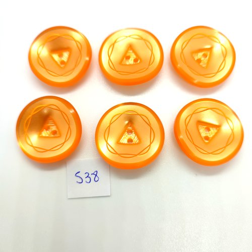 6 boutons en résine orange - 26/27mm - 538