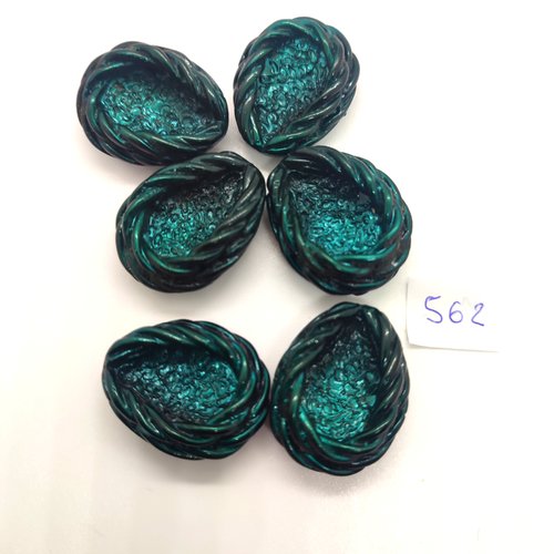 6 boutons en résine vert - 24x30mm - 562
