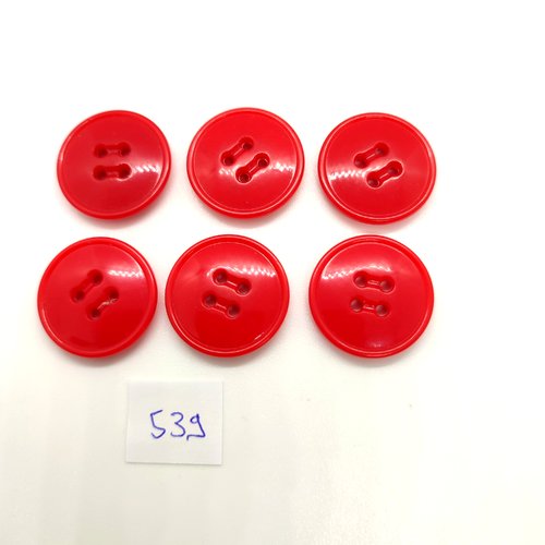 6 boutons en résine rouge - 22mm - 539