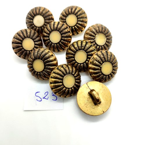 10 boutons en résine doré - 18mm - 523