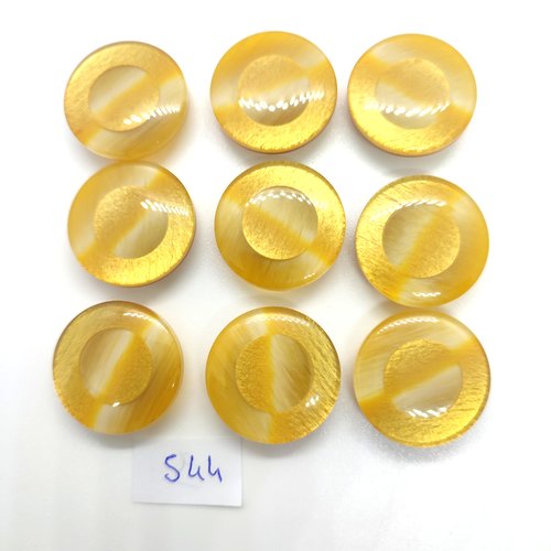 9 boutons en résine jaune - 23mm - 544
