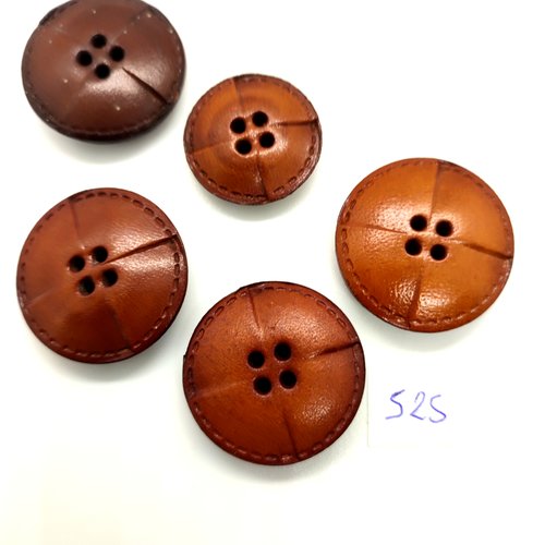 5 boutons en cuir marron clair et foncé - 29mm et 23mm - 525