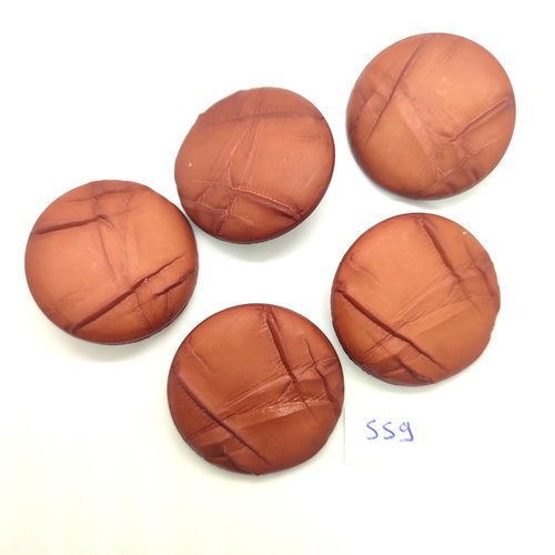 5 boutons en résine marron - 37mm - 559