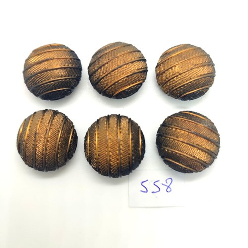 6 boutons en résine marron et doré - 22mm - 558