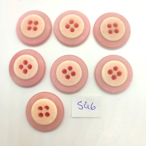 7 boutons en résine rose - 23mm - 546