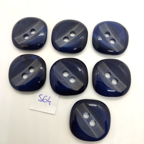 7 boutons en résine bleu foncé - 25x25mm - 564