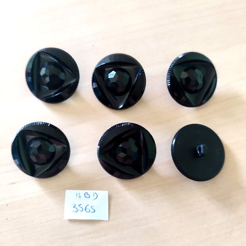 6 boutons en résine noir - 28mm - abd3565