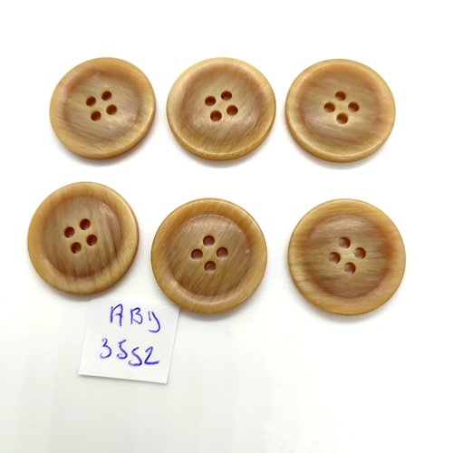6 boutons en résine beige foncé - 23mm - abd3552