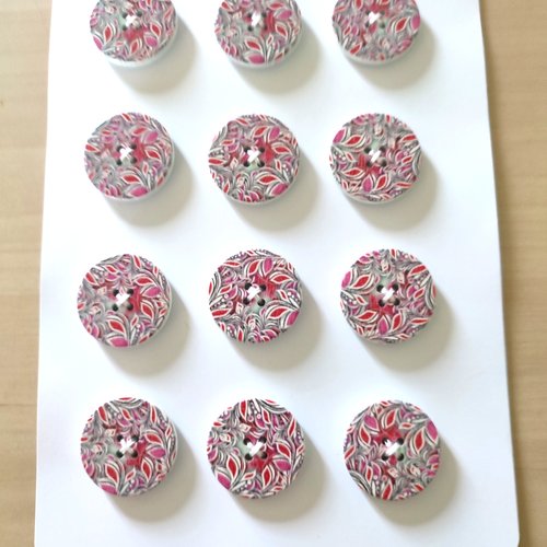 1 planche de 12 boutons en bois multicolore - 30mm - 568