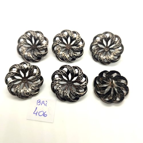 6 boutons en métal argenté - 24mm - bri406
