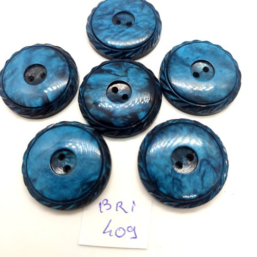 6 boutons en résine bleu foncé - 27mm - bri409